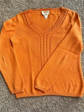 Talbots Wonens Petite Cantaloupe Orange Cable-Front V-Neck Sweater